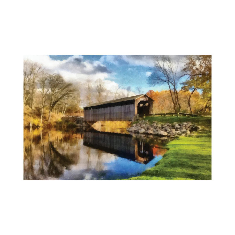 Pont Fallasburg en automne, H 18 po x l 26 po x P 1,5 po