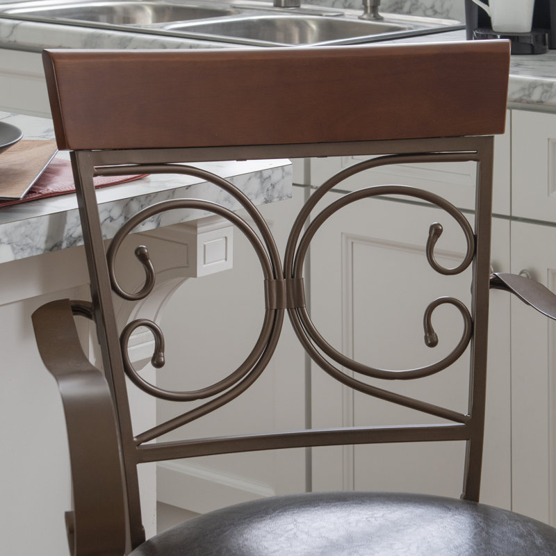 Lowry Swivel Upholstered Counter Stool with Iron Frame, Dark Brown, Counter Stool (24.5” Seat Height)