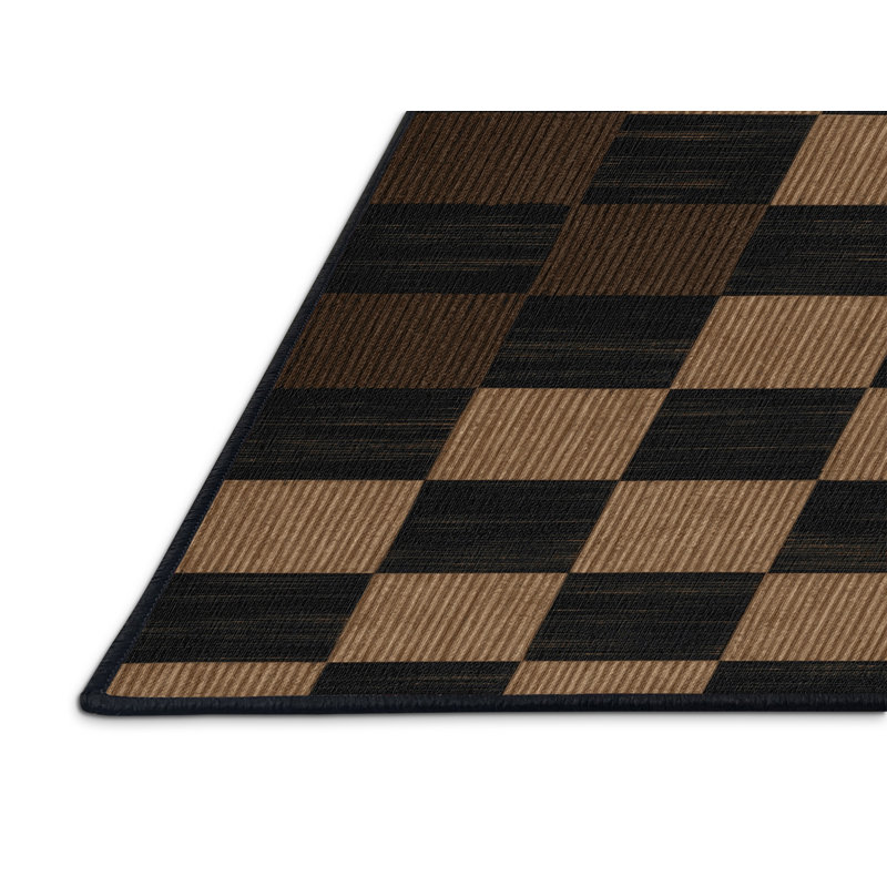 Tapis damier noir lavable à la machine, Rond 4 pi