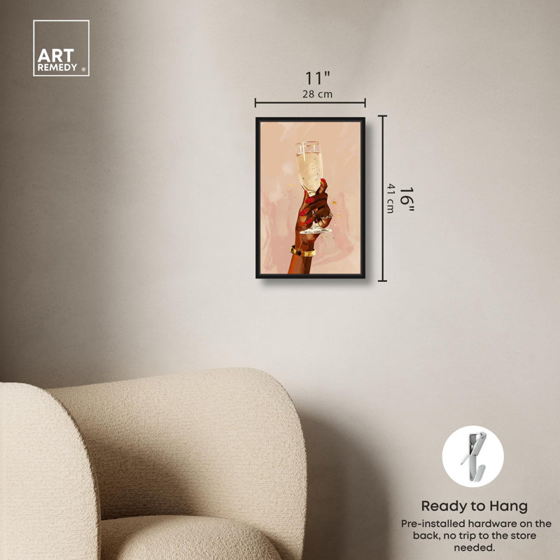 Art mural Nails Champagne Drinks and Spirits, Cadre noir, H 25 po x l 17 po