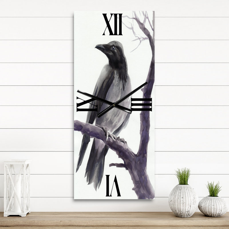 Grand corbeau sur une branche - Horloge murale traditionnelle, Petit