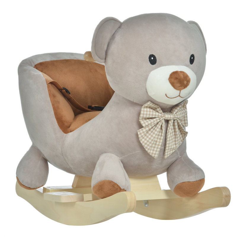 Pacific Kids Children Rocking Horse Plush Ride On Bear Seat w/Sound Grey