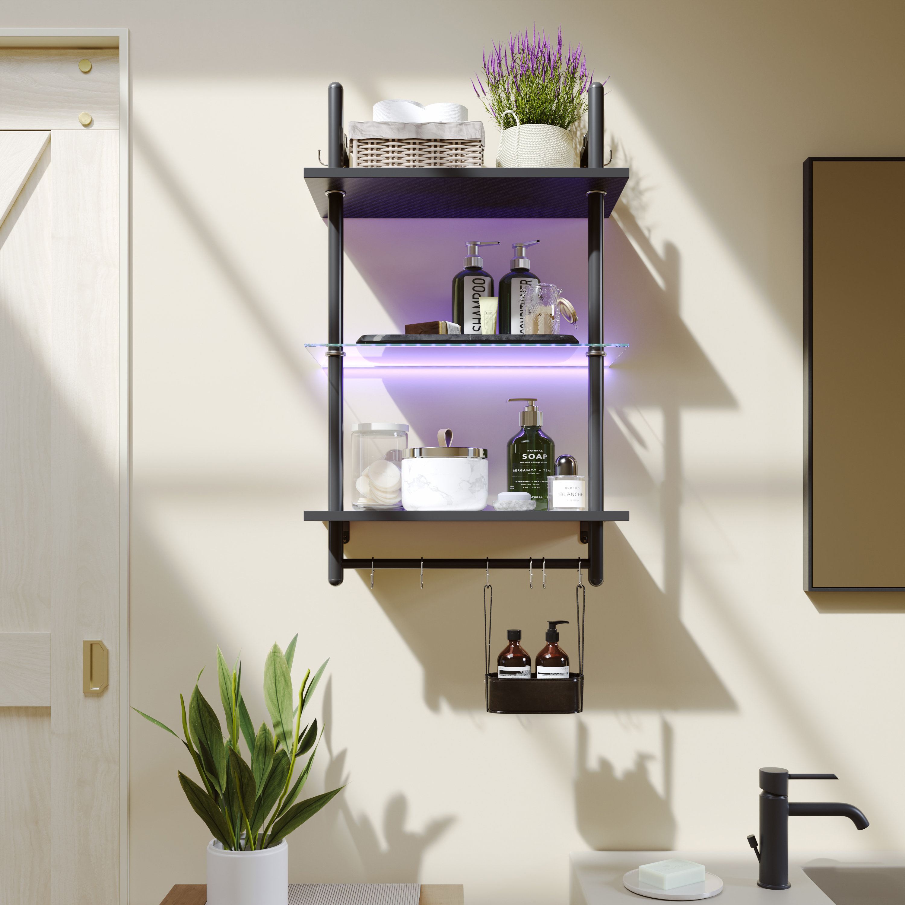 Mercer41 23" Floating Shelves For Wall With Led Light 3-tier Wall ...