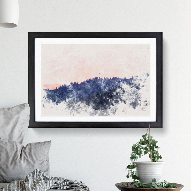 Pink Sunrise Over A Forest - Single Picture Frame Print on MDF, 24cm H x 33cm W x 2cm D, Black Framed