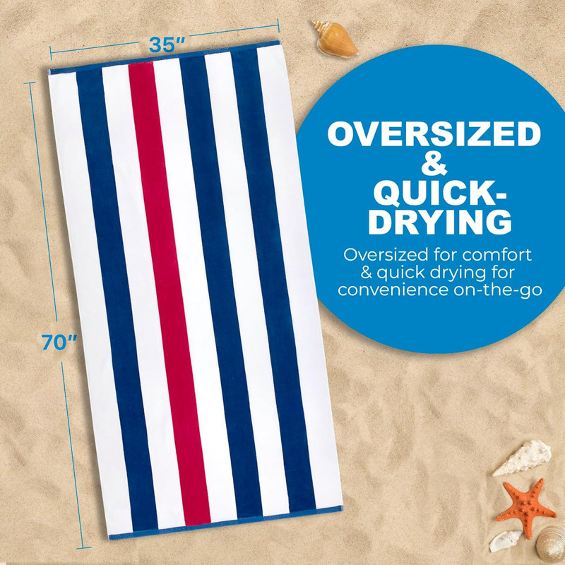 Broderie personnalisée de serviettes de plage, 100% coton, velours, rayé et surdimensionné 35 po x 70 po, Oui, Rouge