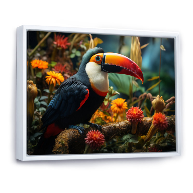 Toco Toucan South America Jungle Symphony I - Animals Wall Decor, H 16 po x l 32 po x P 1 po, Cadre flottant blanc