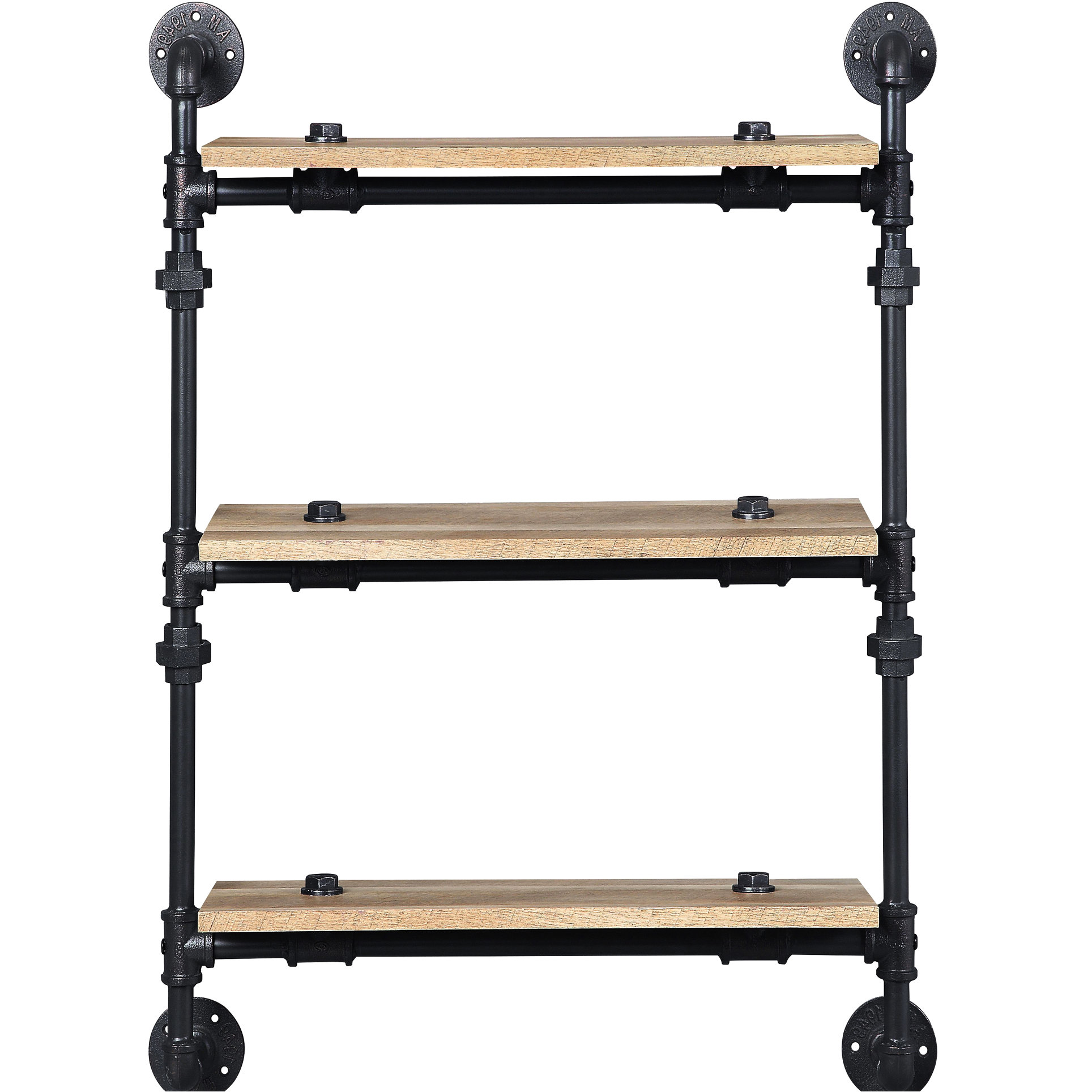 LavishLodge Spacious 3 Wall Mounted Shelf In Oak And Black Functional 3 ...