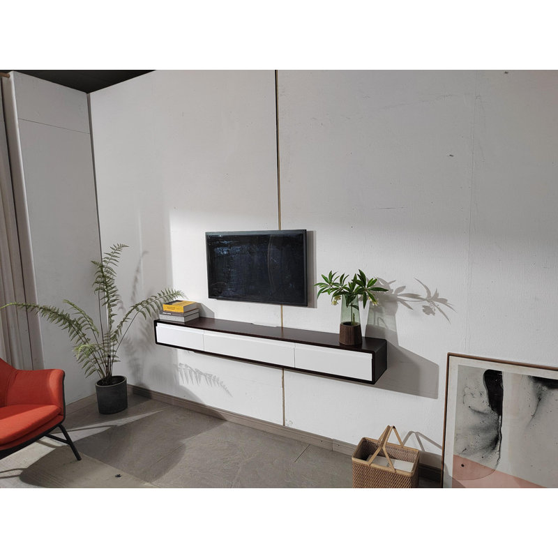 70-Inch Fully Assembled Floating Tv Stand, 3-Door  For Tvs Up To 75", Walnut & White, 8.8"H x 70"L x 9.4" W, White