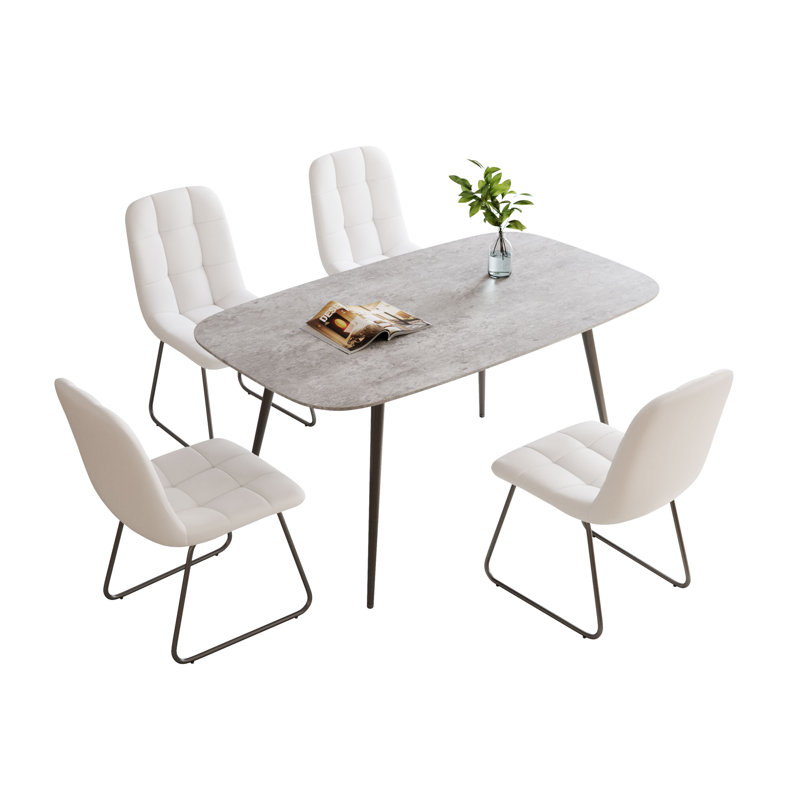 5-Piece Dining Table and Chairs ,Dining Room Set with 4 Modern Chairs, White, Grey