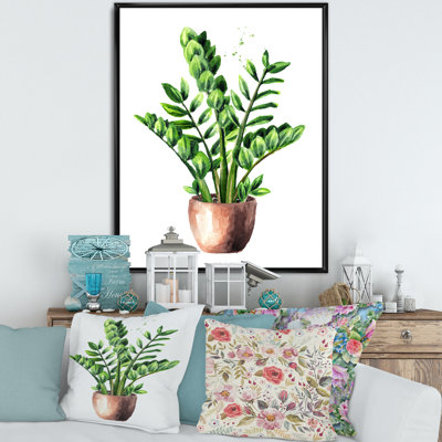 Zamioculcas, plante tropicale avec feuilles vertes - reproduction de cadre flottant sur toile