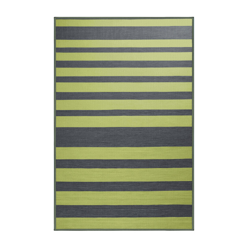 Tapis vert à rayures horizontales lavable à la machine, Rectangle 5 pi x 7 pi