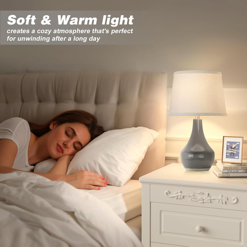 Ensemble de 2 lampes de table modernes en céramique avec ampoules DEL, lampes de table de chevet élégantes pour chambre à coucher, salon, bureau et chambre d'amis, interrupteur à bascule, design durable et élégant