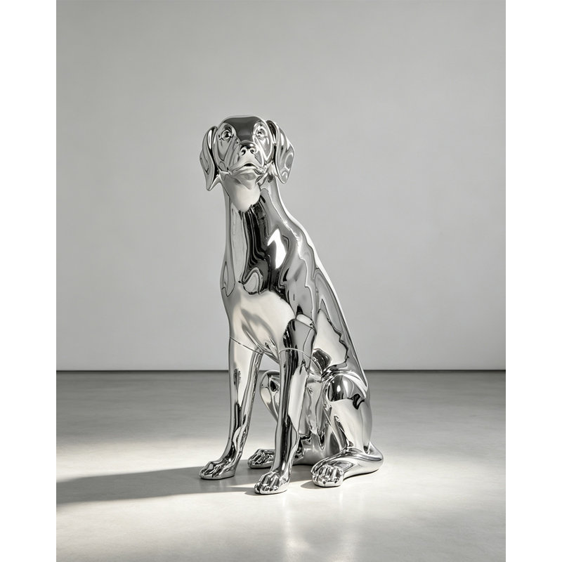 Shiny Silver Dog Floor Sculpture Home Decor Ornament