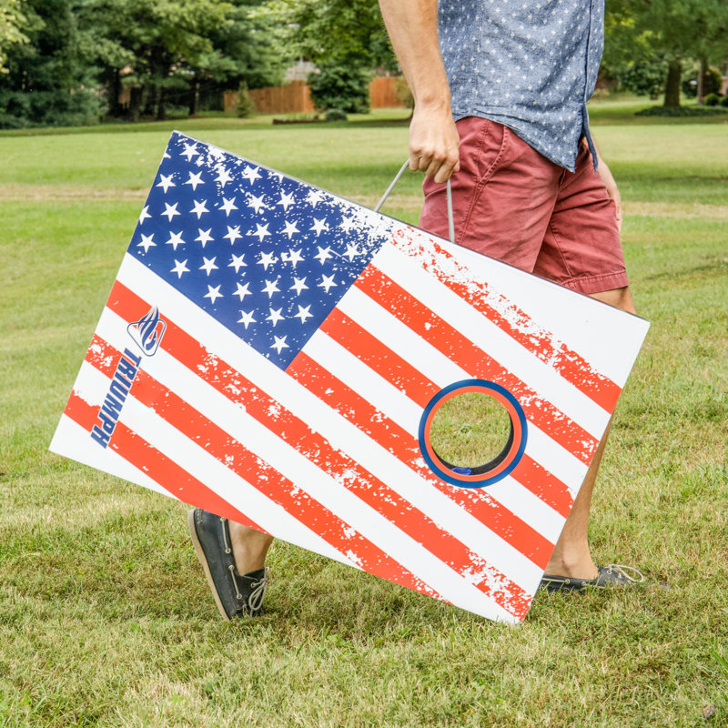 Patriotic American Flag Cornhole Set with Red and Blue Bean Bags