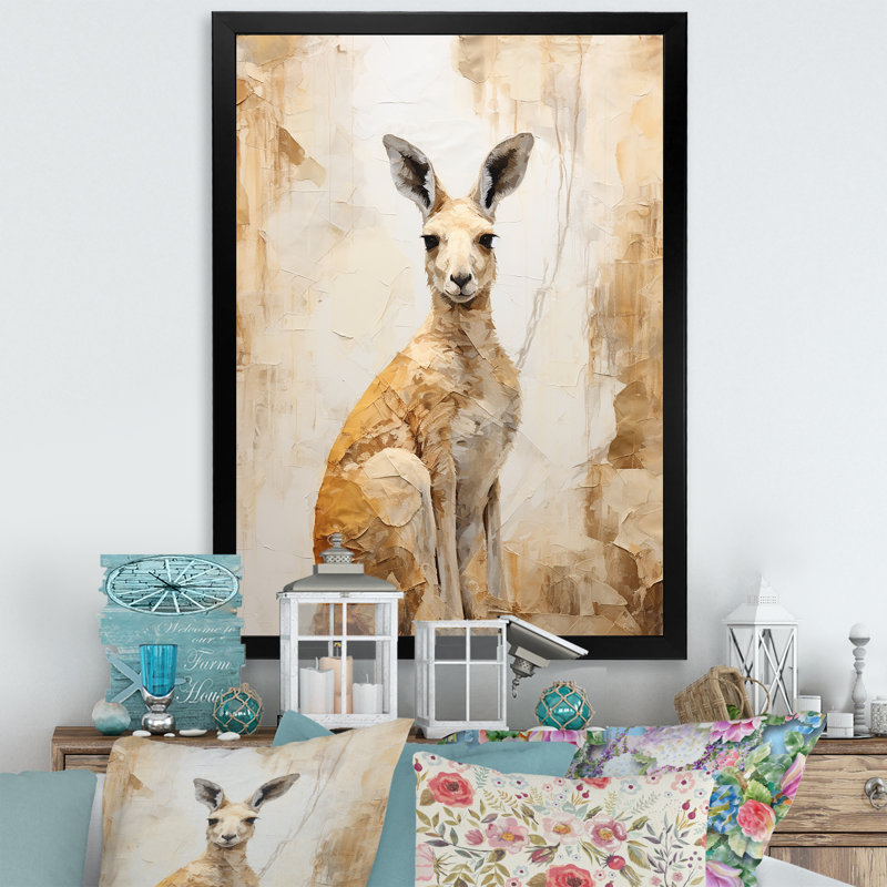 Minimal charmant kangourou sur toile, Cadre simple noir, H 32 po x l 24 po x P 1 po