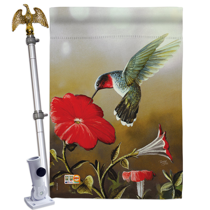 Polyester à 2 faces 40 x 28 po rubis Hummingbird Ensemble de drapeaux