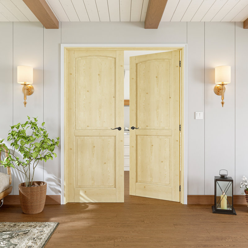 Intérieur en bois de pin massif à 2 panneaux avec portes françaises, 72 po x 80 po