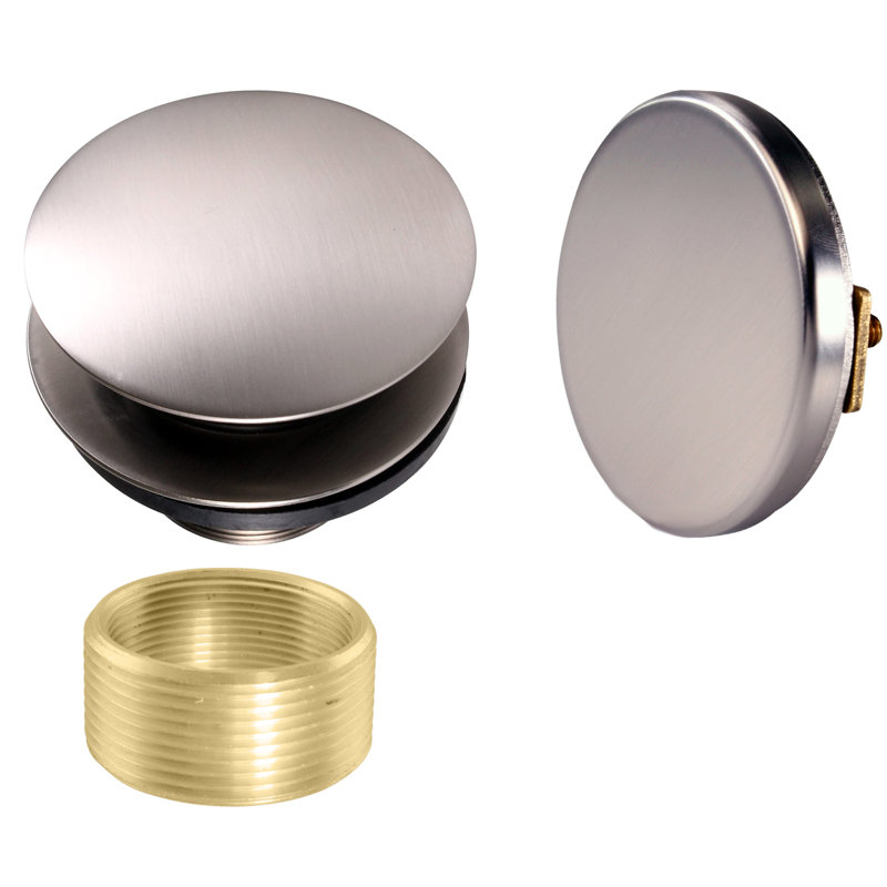 Universal Thread Tip-Toe Bathtub Drain Trim with Illusionary No-Hole Faceplate and Adaptor Bushing, Stainless Steel