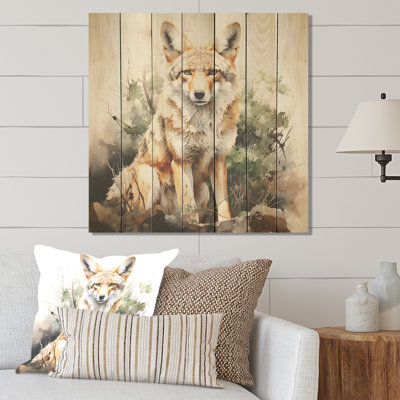 Whimsical Wanderer Inspired Coyote III - Coyote Animal On Wood Print