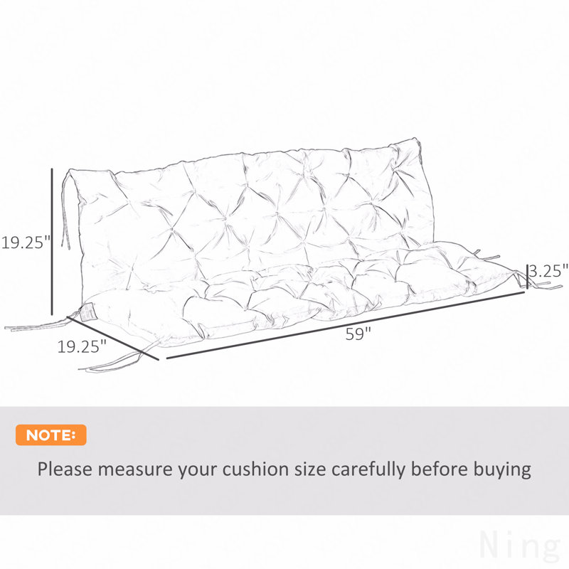 Tufted Bench Cushions For Outdoor Furniture, 3-Seater Replacement For Swing Chair, Patio Sofa/Couch, Overstuffed, Includes Backrest, Dark Gray