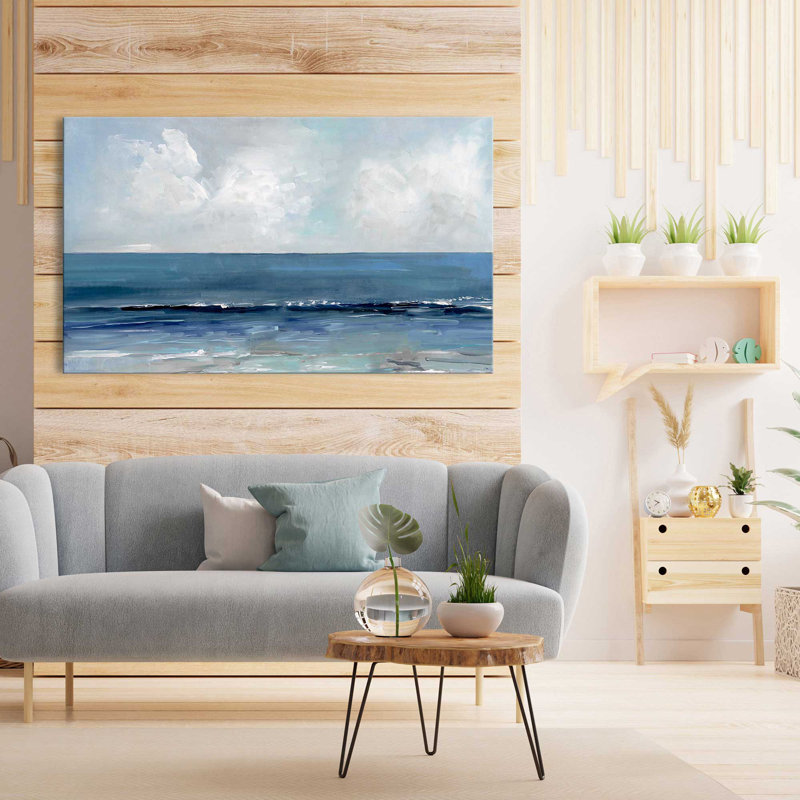Mer bleue - peinture sur toile tendue, H 28 po x l 48 po x P 1,5 po