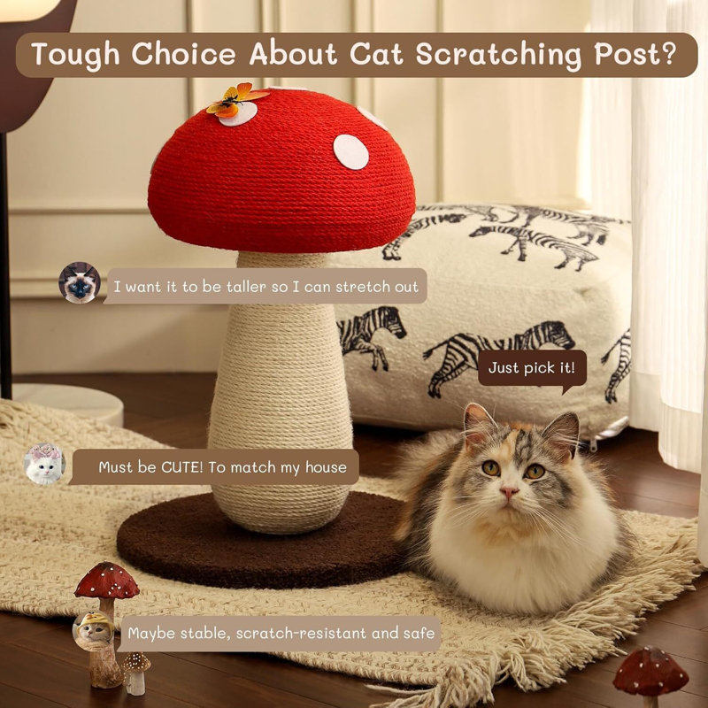 Mushroom Cat Scratching Post – Sisal Rope Scratch Tower with Sturdy Base
