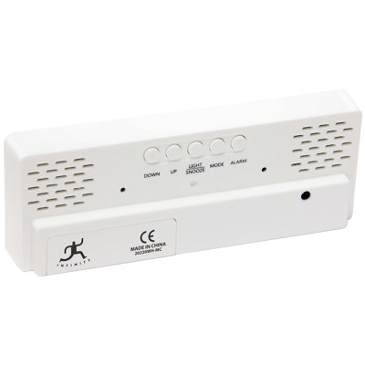 Digital Tabletop Alarm Clock, White with Colored Display, 6.25" x 2.25"