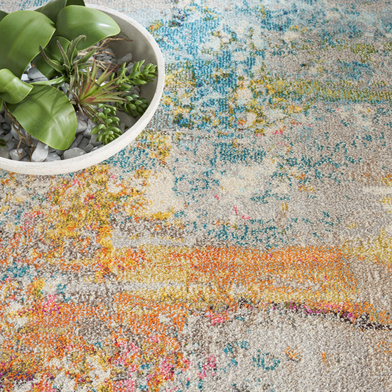 Tapis abstrait bleu / jaune Adrihana, Rond 10 pi
