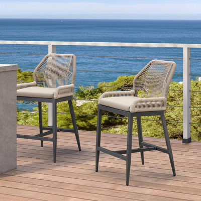 George Oliver Patio Aluminum Counter Height Bar Stools 24" H With Upgraded Fabric Cushion