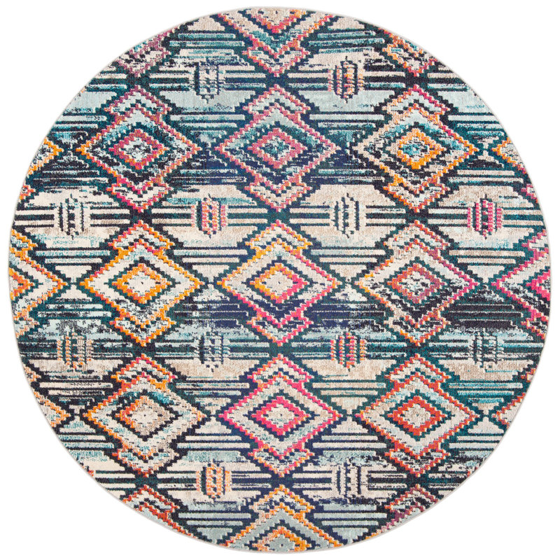 Tapis orange / rose / bleu Felty, Rond 6 pi 7 po