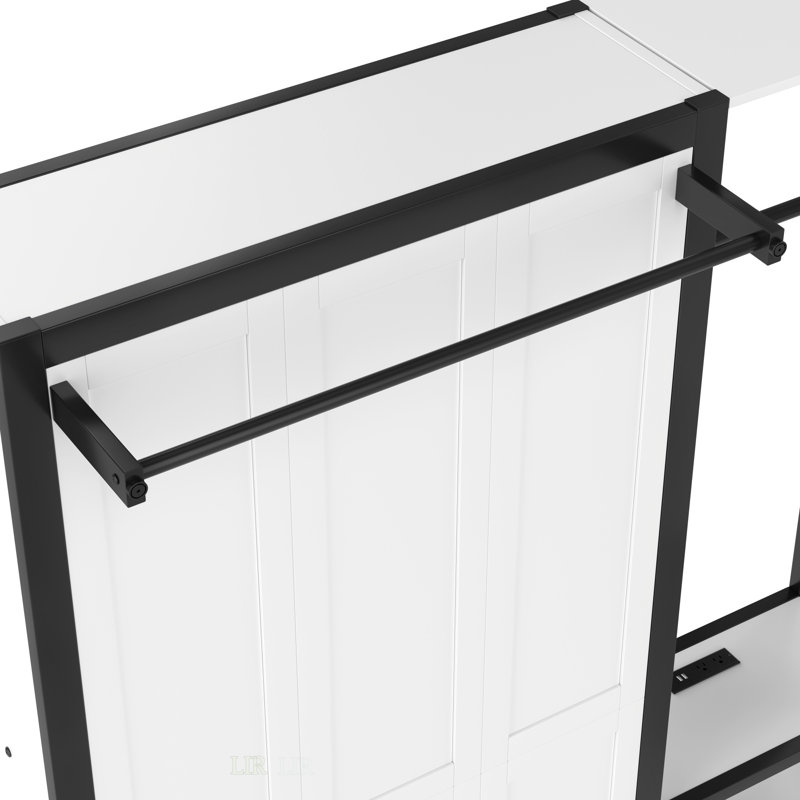 Lit escamotable simple et simple, conception pliable en métal avec garde-robe, tablettes et prises de courant, peu encombrant, blanc