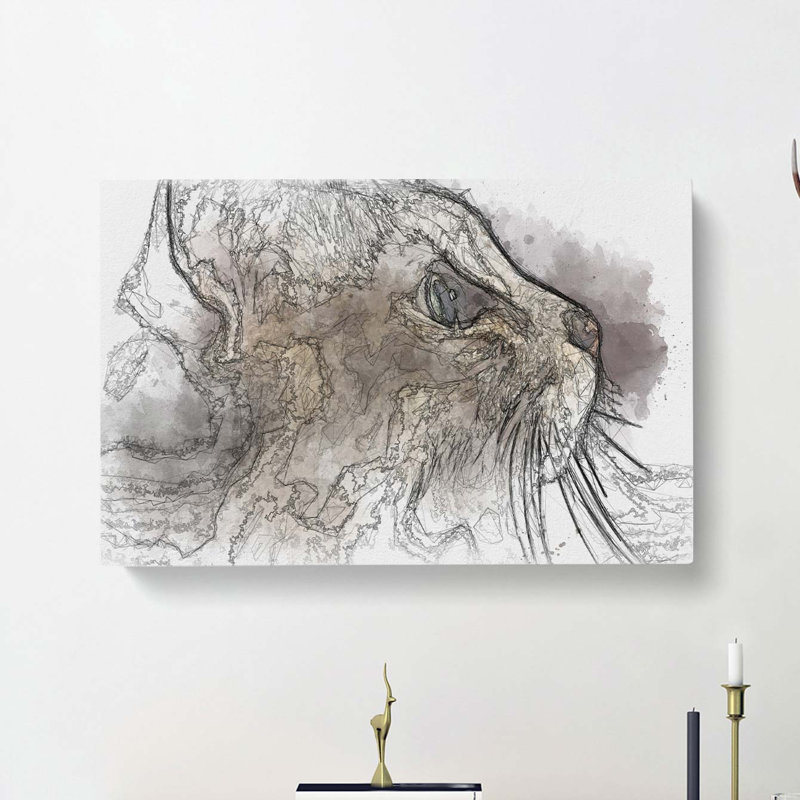 Curious Cat in Abstract - Wrapped Canvas, 35cm H x 50cm W x 3cm D