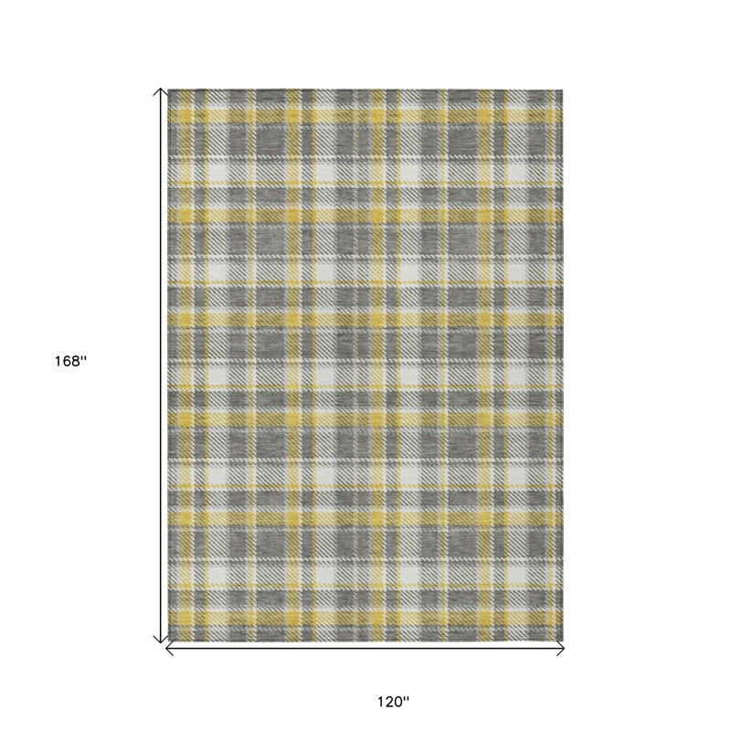 Tapis intérieur lavable à carreaux gris et jaune 10 pi x 14 pi HomeRoots