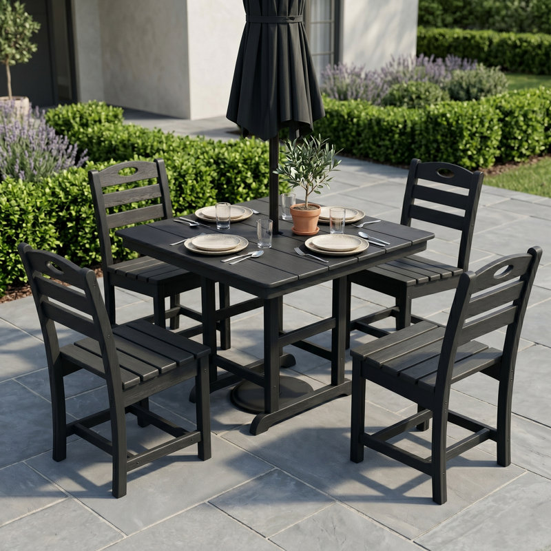 Ensemble bistro 5 pièces toutes saisons pour l'extérieur, Ensemble de cinq pièces : table, quatre chaises, Noir