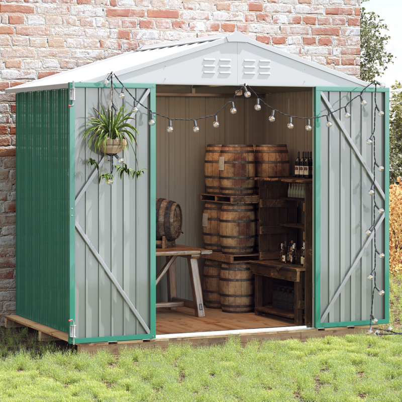 8 ft. W x 6 ft. D Metal Storage Shed, Green/White