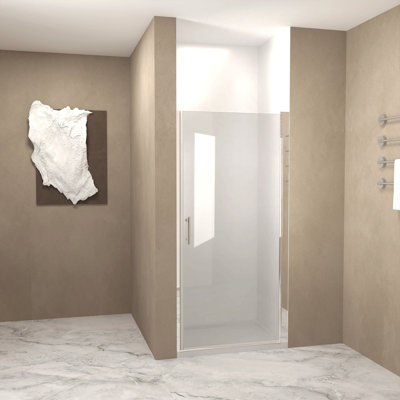34"X 72" Pivot Shower Door, Brushed Nickel Aluminum Frame, Half Frame ,1/4"(6Mm) Tempered Glass Explosion Proof Film