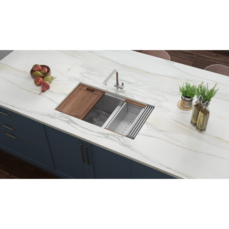 Ruvati Hex Bottom Workstation Scratch Resistant Embossed Kitchen Sink Stainless Steel, 19" L x 33" W