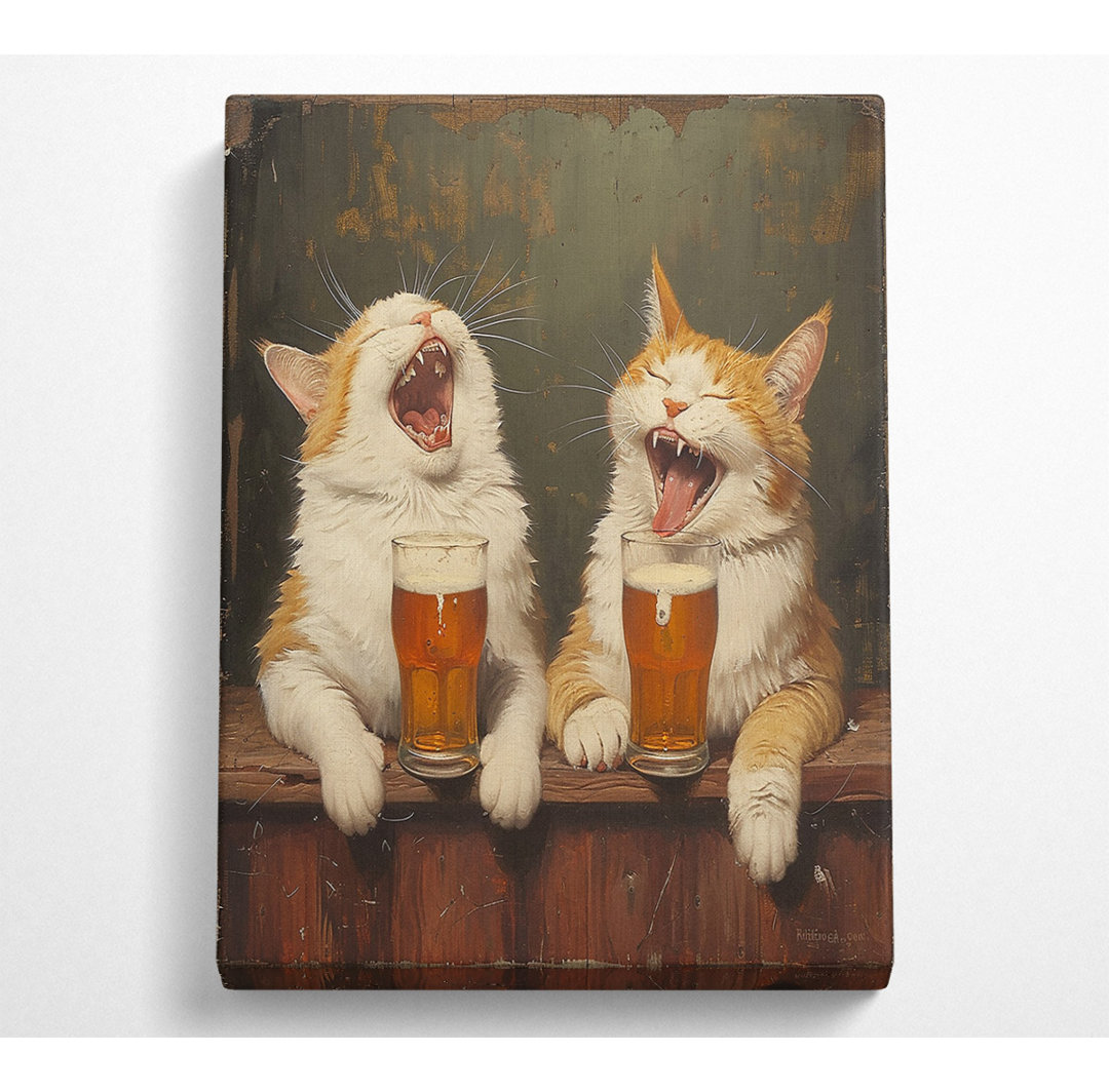 Cats Over A Pint Of Beer - No Frame Kunstdrucke auf Leinwand