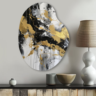 Everly River Happiness, abstrait or noir I - peinture abstraite en forme de poire, art mural en métal asymétrique