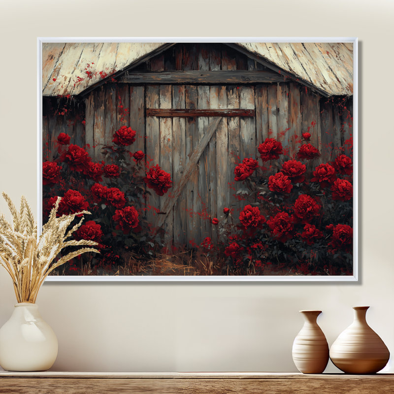Art mural de roses foncées à la grange ducati II - roses, H 12 po x l 20 po, Impression encadrée flottante, Blanc