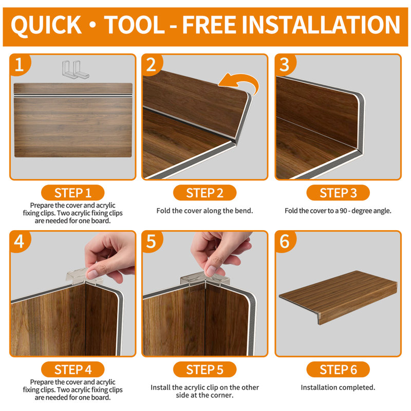 Couvre-tablettes en métal 5 pièces à grain de bois durables et robustes décoratifs et esthétiques qui agrandissent l'espace de rangement