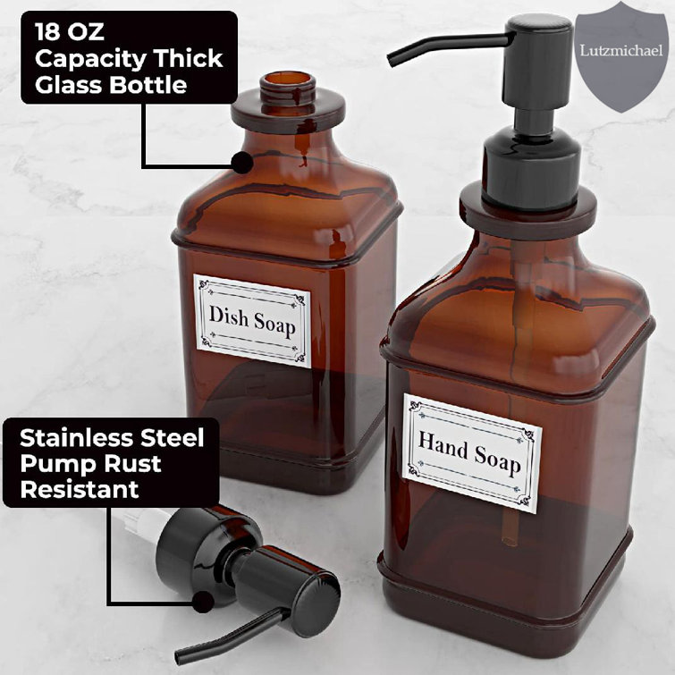 menggutong Soap Dispenser 2 Pack, Hand Soap Dispensers With 18 Oz Antique  Design Thick Amber Glass Bottle, 316 Rust Proof Stainless Steel Black Pump,  6Pcs Stickers, For Lotion, Soap, Essential Oil - Wayfair Canada