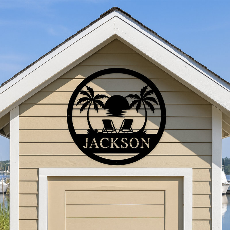 Décoration murale monogramme plage coucher de soleil, H 30 po x l 30 po x P 0,25 po, Oui