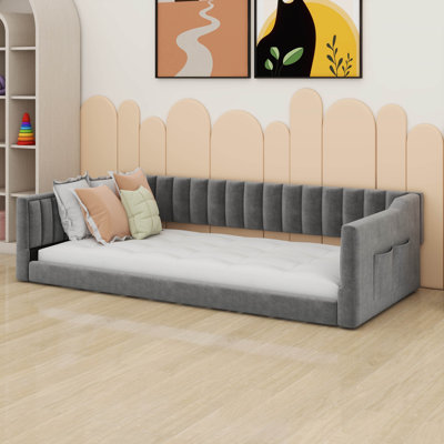 Twin XL Size Upholstery Daybed With Side Storage Pocket, Velvet Sofabed For Living Rooms