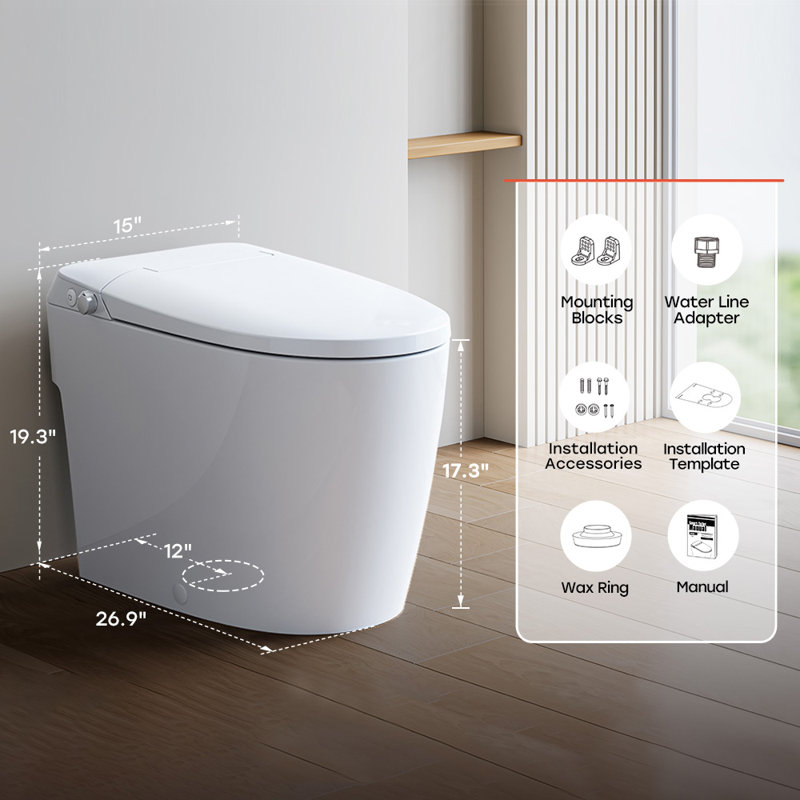White Elongated Free Standing Non-Electric Smart Bidet Toilet