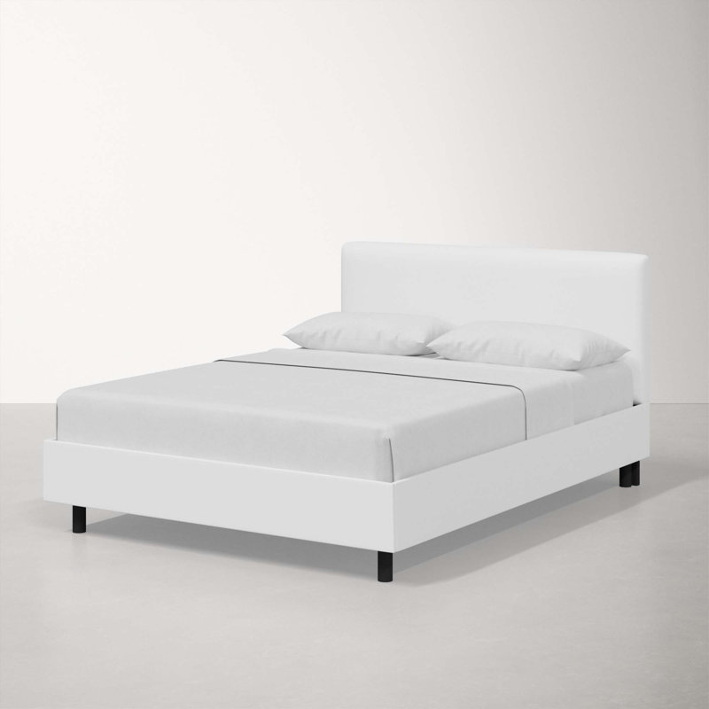 Adrien Upholstered Platform Bed, White Performance Twill, Queen
