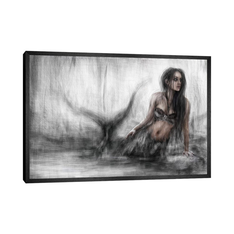 Mermaid by Justin Gedak - Print on Canvas, 101.6cm H x 152.4cm W x 3.81cm D, Black Framed