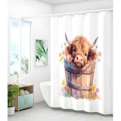 Rideau de douche Boho avec motif de vache Highland - imperméable, décoratif et facile à nettoyer