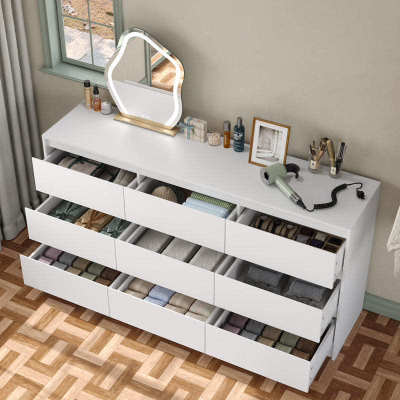 Teasley 9-drawer Dresser, 63" W Double Dresser For Bedroom, Black