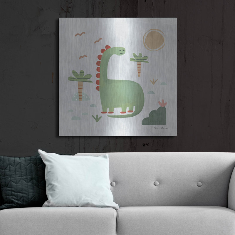 Art mural en métal luxueux «Dino Fun 1» par Farida Zaman, 36 po x 36 po, H 36 po x l 36 po